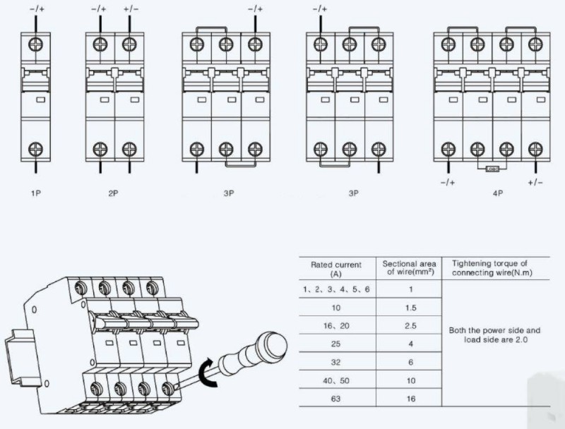 схема включения автомата Suntree SL7-63C20 DC